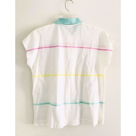 Ellesse | Polo Shirt Womens Size 0 White Stripe Collar Henley Short Sleeves - Picture 2 of 9